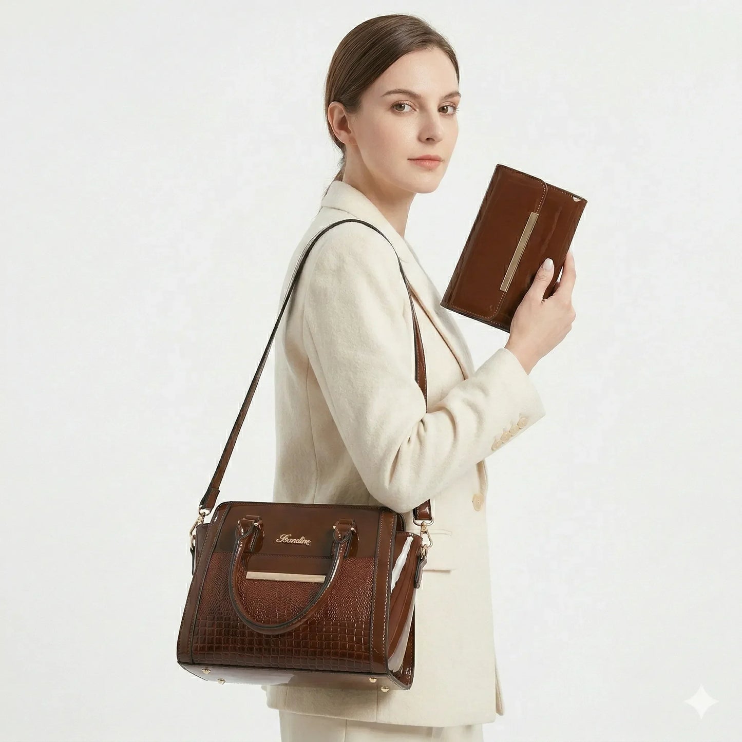 Handbag and Wallet Set in Genuine Leather - Croc