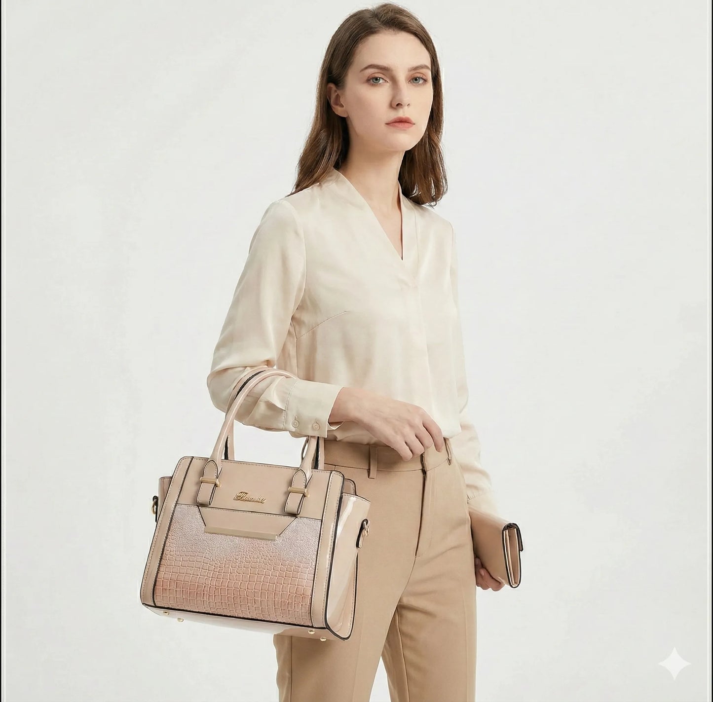 Handbag and Wallet Set in Genuine Leather - Croc