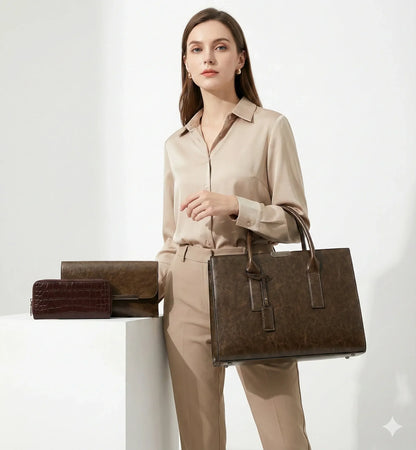 Genuine Leather Set Handbag + 2 Wallets - Zayna