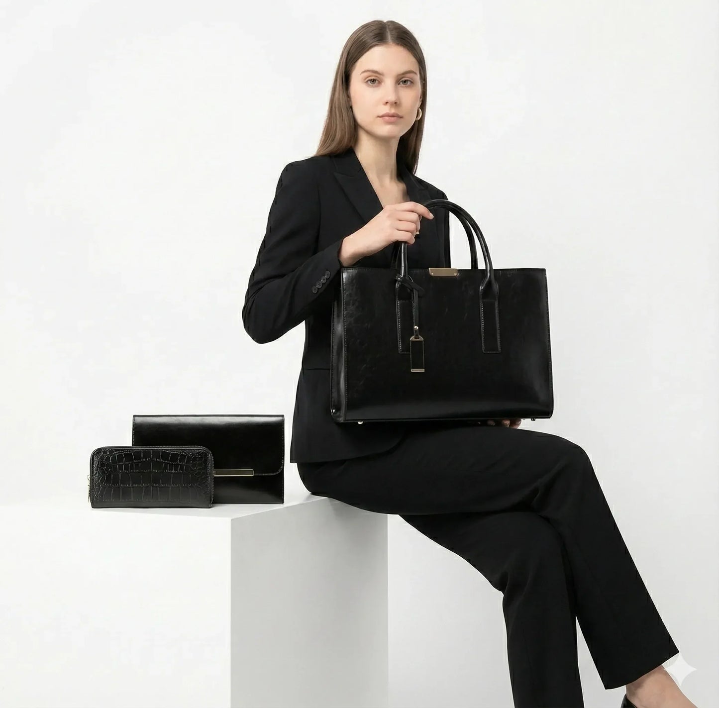 Genuine Leather Set Handbag + 2 Wallets - Zayna