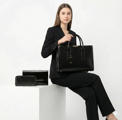 Genuine Leather Set Handbag + 2 Wallets - Zayna