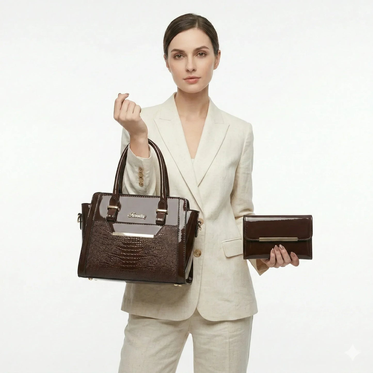 Handbag and Wallet Set in Genuine Leather - Croc