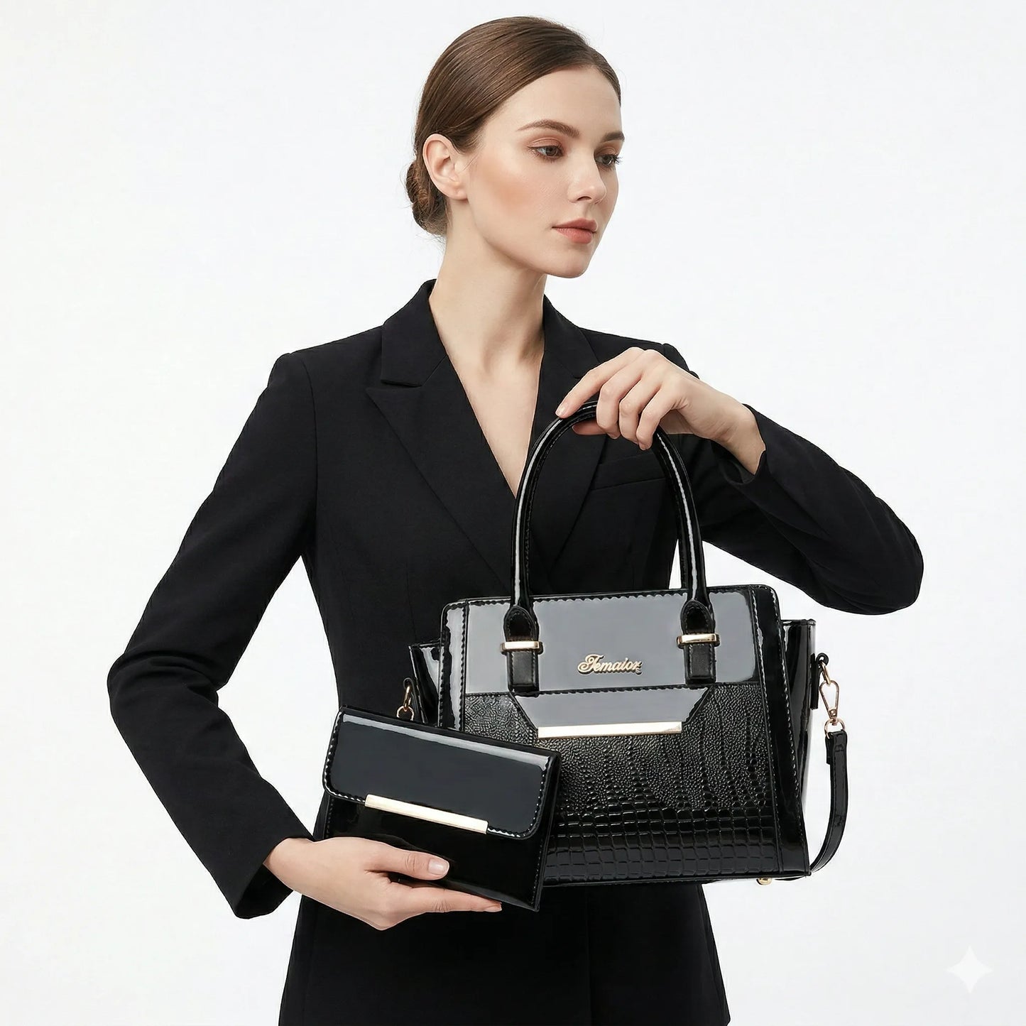 Handbag and Wallet Set in Genuine Leather - Croc