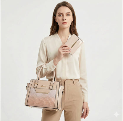 Handbag and Wallet Set in Genuine Leather - Croc