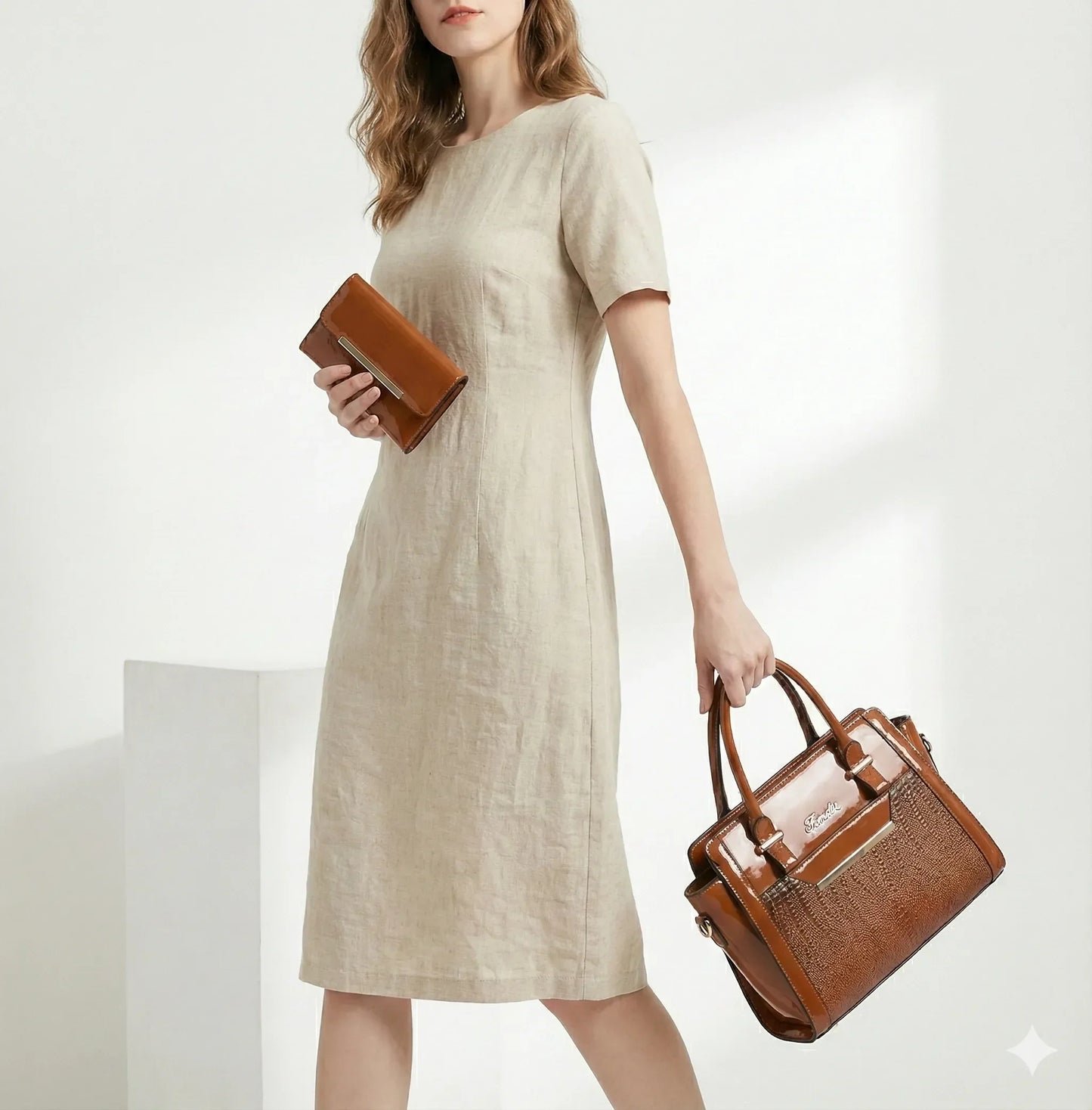 Handbag and Wallet Set in Genuine Leather - Croc