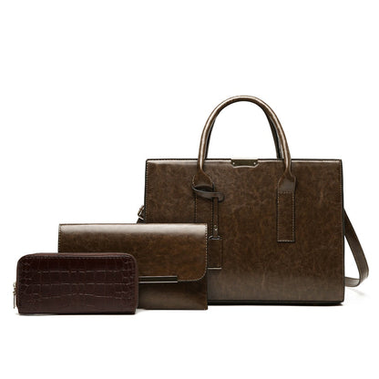 Genuine Leather Set Handbag + 2 Wallets - Zayna