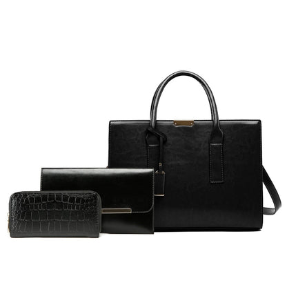 Genuine Leather Set Handbag + 2 Wallets - Zayna