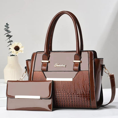 Handbag and Wallet Set in Genuine Leather - Croc