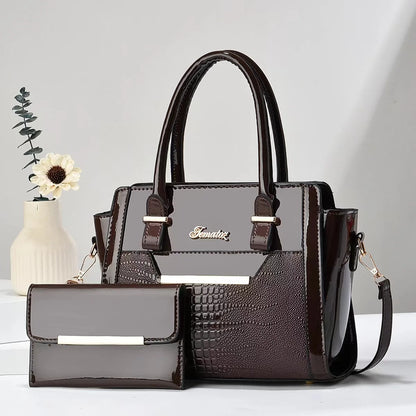 Handbag and Wallet Set in Genuine Leather - Croc