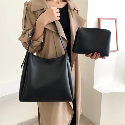Handbag in Genuine Leather + Pouch - Glass