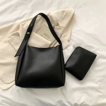 Handbag in Genuine Leather + Pouch - Glass