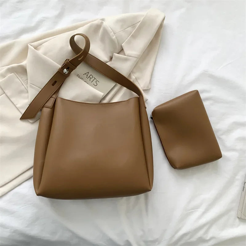 Handbag in Genuine Leather + Pouch - Glass