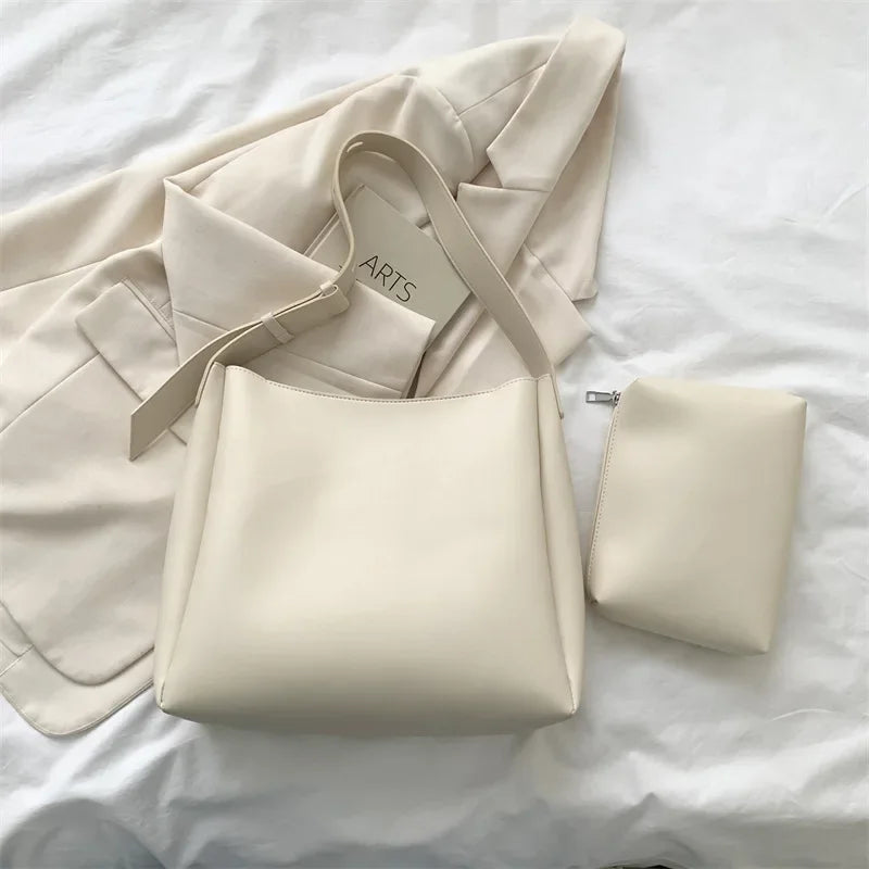 Handbag in Genuine Leather + Pouch - Glass
