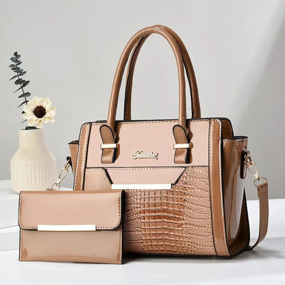 Handbag and Wallet Set in Genuine Leather - Croc