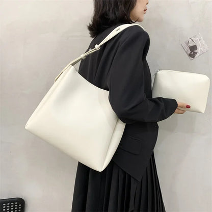 Handbag in Genuine Leather + Pouch - Glass