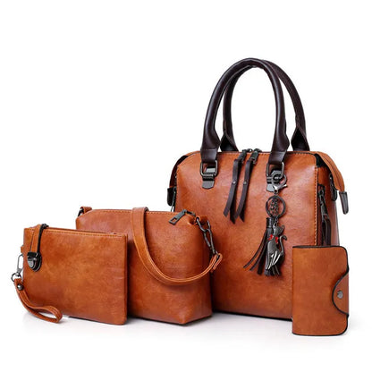 Premium Genuine Leather Set - Handbag + Wallet + Clutch Wallet + Free Pouch