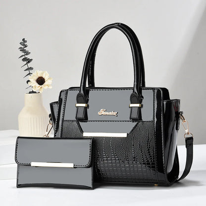 Handbag and Wallet Set in Genuine Leather - Croc