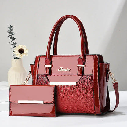 Handbag and Wallet Set in Genuine Leather - Croc