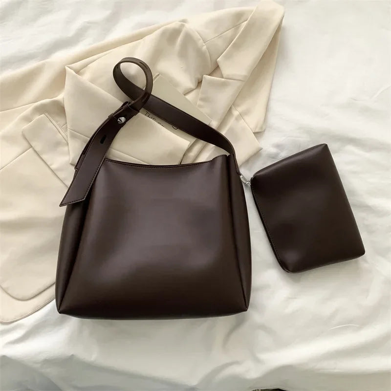 Handbag in Genuine Leather + Pouch - Glass