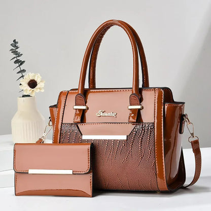 Handbag and Wallet Set in Genuine Leather - Croc