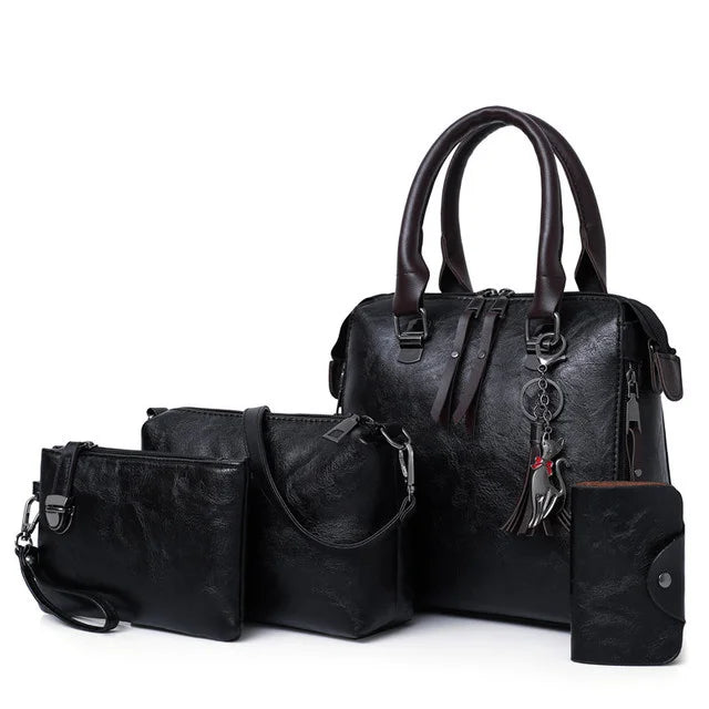 Premium Genuine Leather Set - Handbag + Wallet + Clutch Wallet + Free Pouch