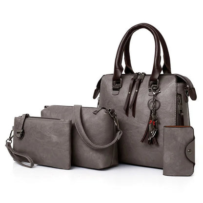 Premium Genuine Leather Set - Handbag + Wallet + Clutch Wallet + Free Pouch