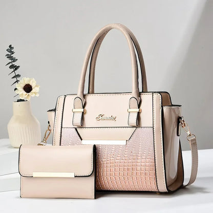 Handbag and Wallet Set in Genuine Leather - Croc